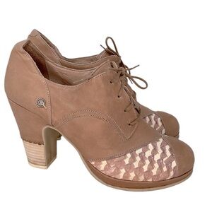 Gold Button Shoes Heels Mod Oxford Retro Taupe Brown Mauve Size 42